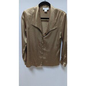 K Arnold Gold/Black Metallic Striped Long-Sleeve Blouse
